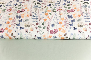 Stoffpaket Jersey + Bündchen Jersey mit Sommerblumen, Fräulein von Julie, ecru, altgrün